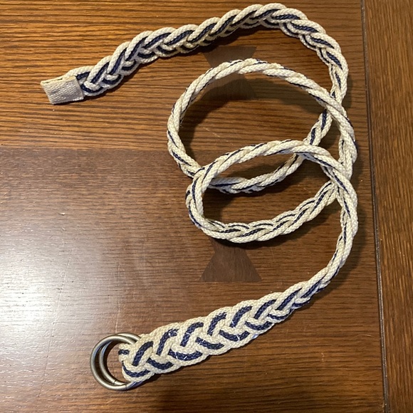 J.Crew Belt Womens Large/Extra Large Braided Fashion. Cream & blue. 47” long - Picture 1 of 5
